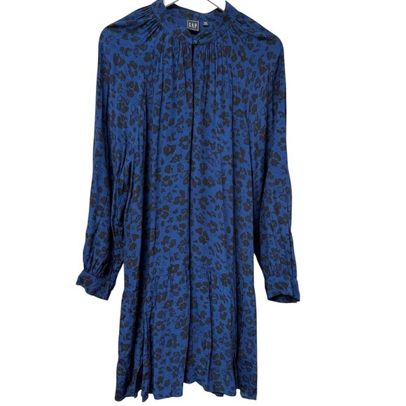 GAP Dress XXL Blue Leopard Print Rayon Boho Tiered Casual Knee Length - Picture 1 of 12
